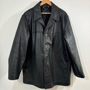 Vintage J Crew Leather Jacket Mens XL Black Genuine Classic Designer Coat